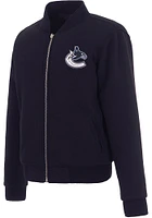 Vancouver Canucks Womens Navy Blue Reversible Fleece Zip Up Medium Weight Jacket