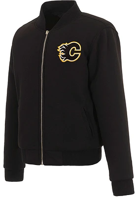 Calgary Flames Womens Black Reversible Fleece Zip Up Medium Weight Jacket
