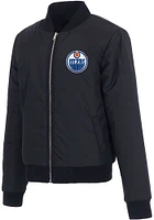 Edmonton Oilers Womens Navy Blue Reversible Fleece Zip Up Medium Weight Jacket