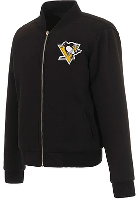 Pittsburgh Penguins Womens Black Reversible Fleece Zip Up Medium Weight Jacket