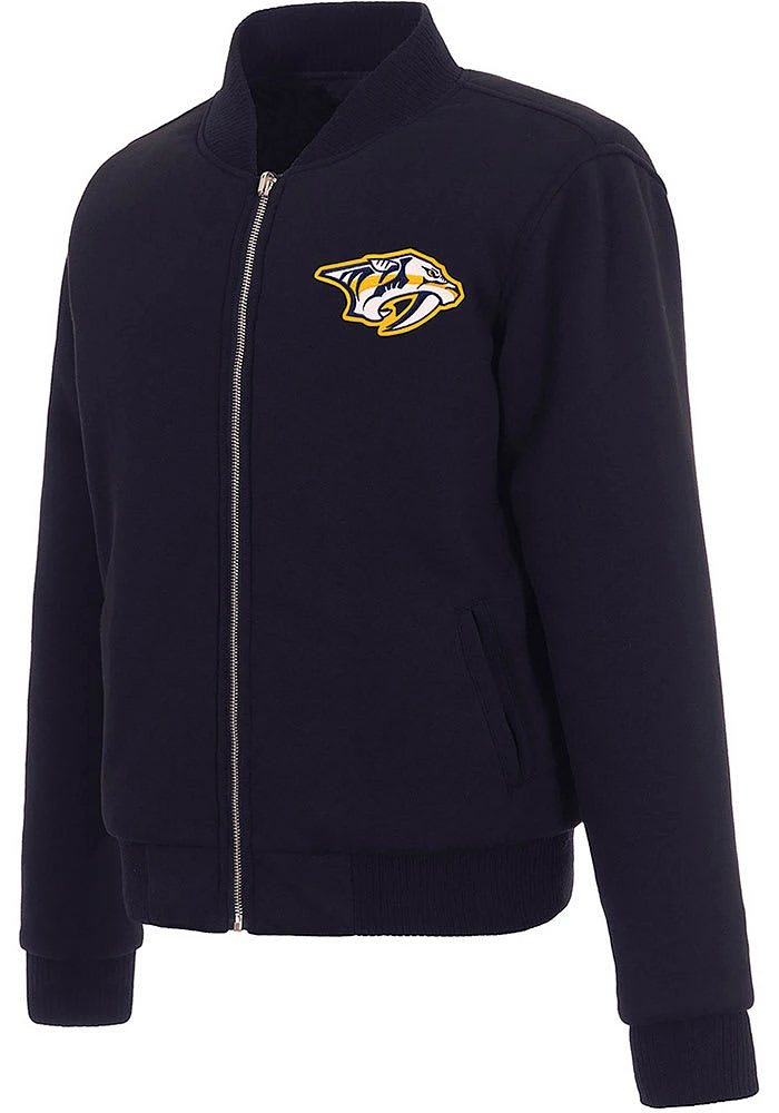 Nashville Predators Womens Navy Blue Reversible Fleece Zip Up Medium Weight Jacket