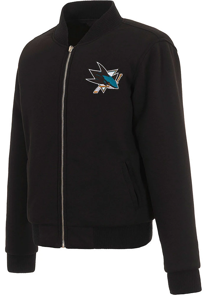 San Jose Sharks Womens Black Reversible Fleece Zip Up Medium Weight Jacket