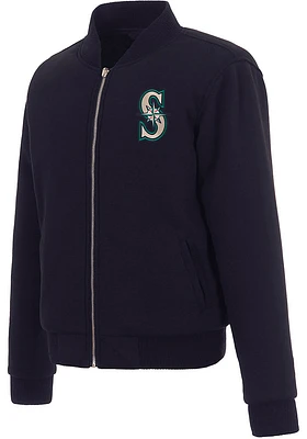 Seattle Mariners Womens Navy Blue Reversible Fleece Zip Up Medium Weight Jacket