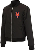 New York Mets Womens Black Reversible Fleece Zip Up Medium Weight Jacket