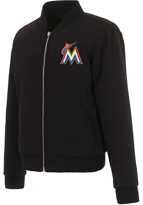 Miami Marlins Womens Black Reversible Fleece Zip Up Medium Weight Jacket