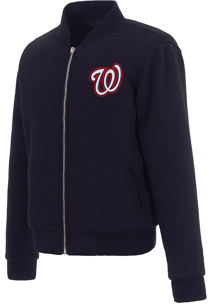 Washington Nationals Womens Navy Blue Reversible Fleece Zip Up Medium Weight Jacket