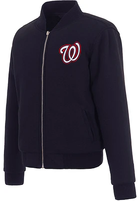 Washington Nationals Womens Navy Blue Reversible Fleece Zip Up Medium Weight Jacket
