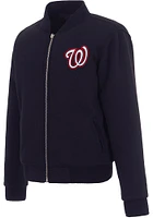 Washington Nationals Womens Navy Blue Reversible Fleece Zip Up Medium Weight Jacket