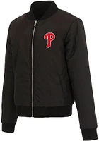Philadelphia Phillies Womens Black Reversible Fleece Zip Up Medium Weight Jacket