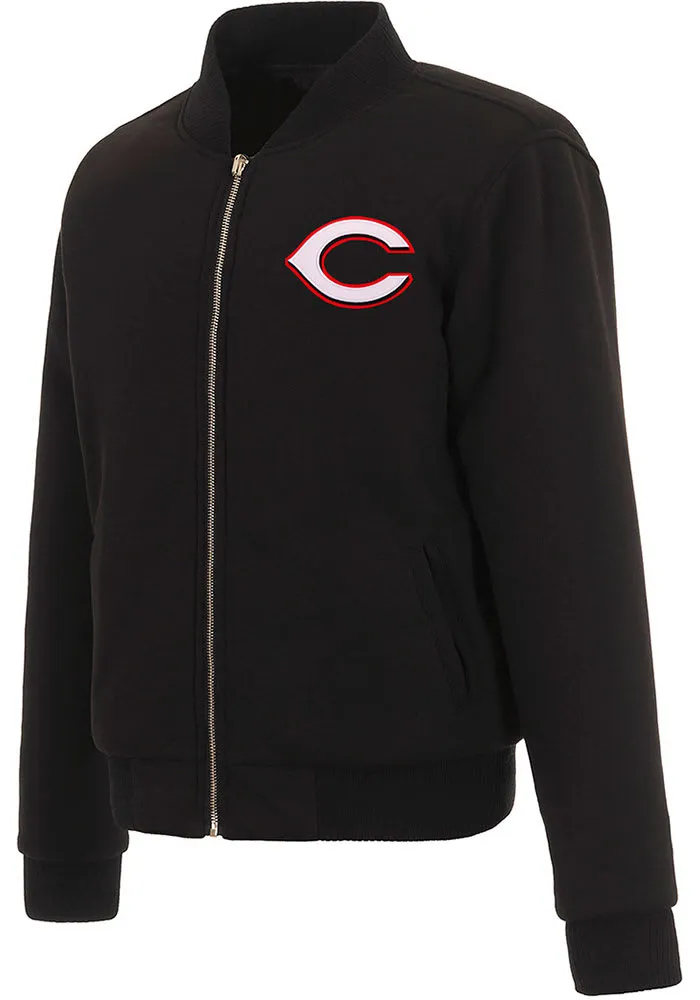 Cincinnati Reds Womens Black Reversible Fleece Zip Up Medium Weight Jacket