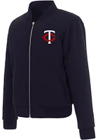 Minnesota Twins Womens Navy Blue Reversible Fleece Zip Up Medium Weight Jacket