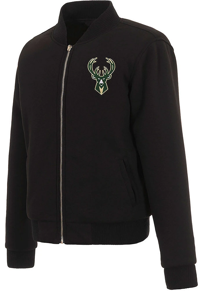 Milwaukee Bucks Womens Black Reversible Fleece Zip Up Medium Weight Jacket