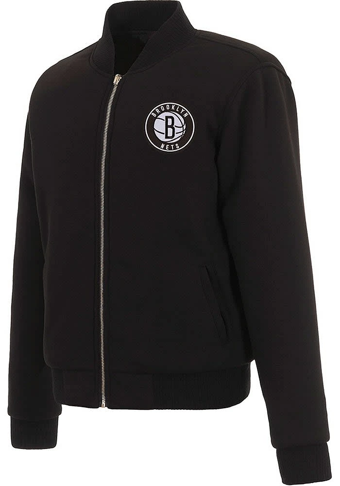 Brooklyn Nets Womens Black Reversible Fleece Zip Up Medium Weight Jacket
