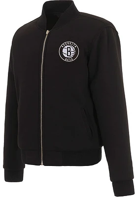 Brooklyn Nets Womens Black Reversible Fleece Zip Up Medium Weight Jacket