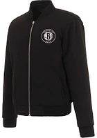 Brooklyn Nets Womens Black Reversible Fleece Zip Up Medium Weight Jacket