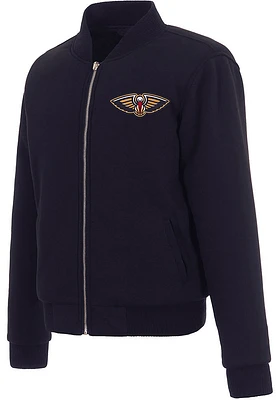 New Orleans Pelicans Womens Navy Blue Reversible Fleece Zip Up Medium Weight Jacket
