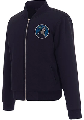 Minnesota Timberwolves Womens Navy Blue Reversible Fleece Zip Up Medium Weight Jacket