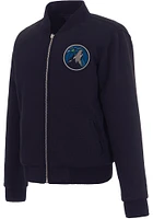 Minnesota Timberwolves Womens Navy Blue Reversible Fleece Zip Up Medium Weight Jacket