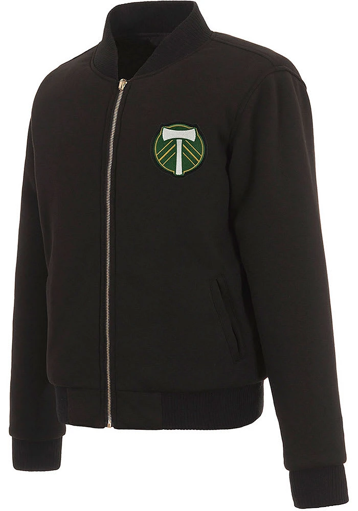 Portland Timbers Womens Black Reversible Fleece Zip Up Medium Weight Jacket