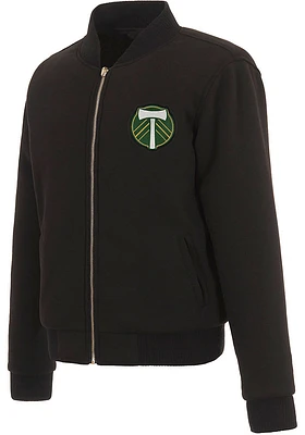 Portland Timbers Womens Black Reversible Fleece Zip Up Medium Weight Jacket