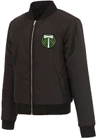 Portland Timbers Womens Black Reversible Fleece Zip Up Medium Weight Jacket