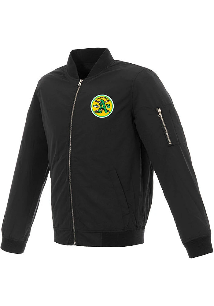 Oakland Athletics Mens Black Nylon Bomber Light Weight Jacket