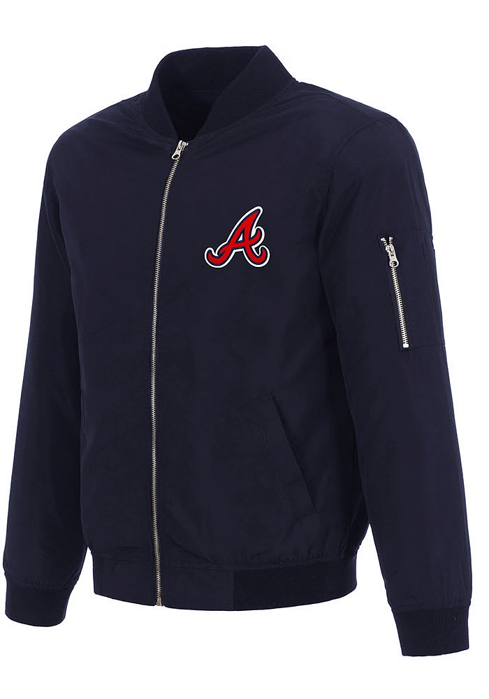 Atlanta Braves Mens Navy Blue Nylon Bomber Light Weight Jacket