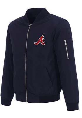 Atlanta Braves Mens Navy Blue Nylon Bomber Light Weight Jacket