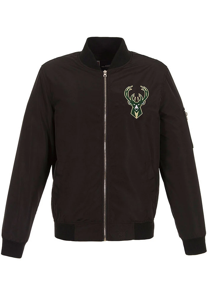 Milwaukee Bucks Mens Black Nylon Bomber Light Weight Jacket