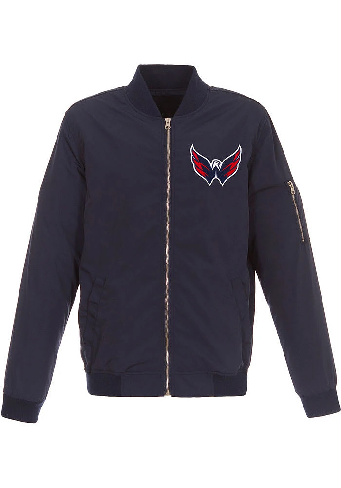 Washington Capitals Mens Navy Blue Nylon Bomber Light Weight Jacket