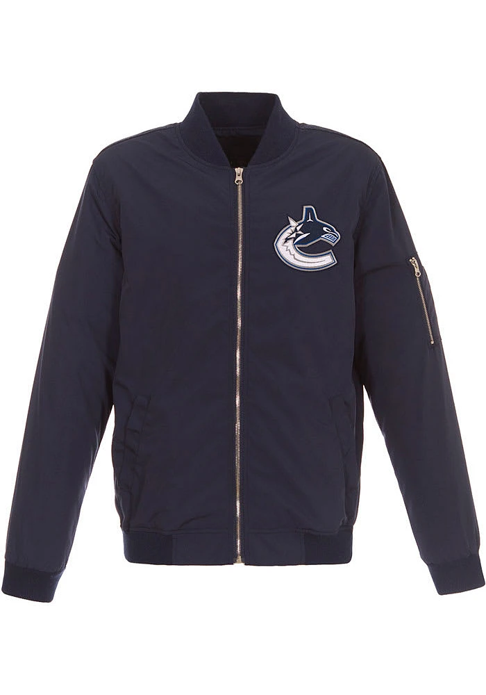 Vancouver Canucks Mens Navy Blue Nylon Bomber Light Weight Jacket