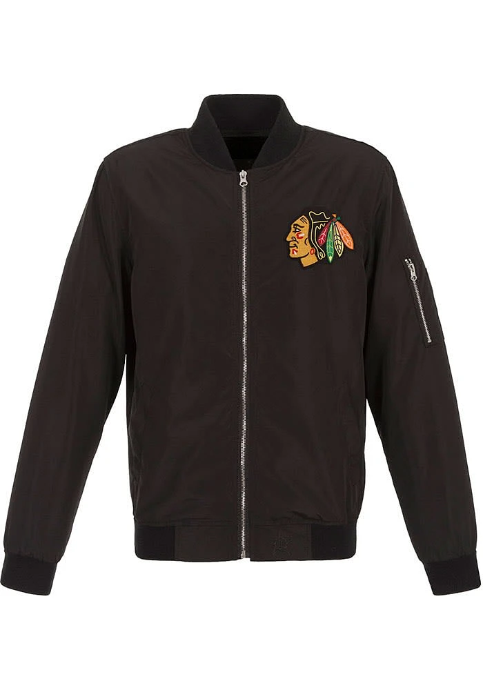 Chicago Blackhawks Mens Black Nylon Bomber Light Weight Jacket