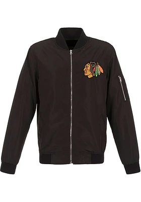 Chicago Blackhawks Mens Black Nylon Bomber Light Weight Jacket