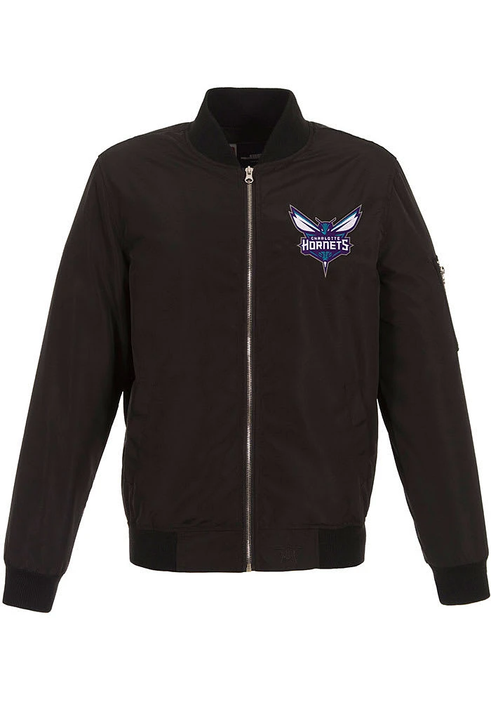 Charlotte Hornets Mens Black Nylon Bomber Light Weight Jacket