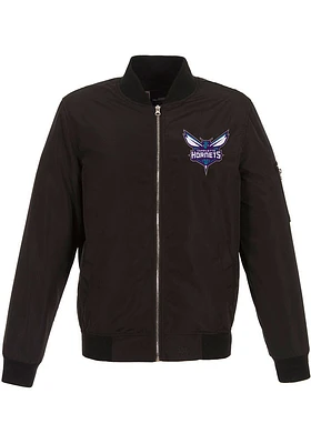 Charlotte Hornets Mens Black Nylon Bomber Light Weight Jacket