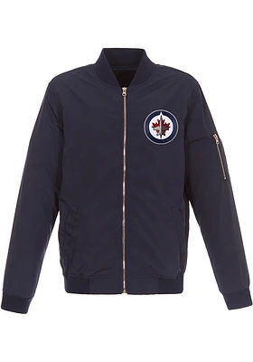 Winnipeg Jets Mens Navy Blue Nylon Bomber Light Weight Jacket