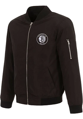 Brooklyn Nets Mens Black Nylon Bomber Light Weight Jacket