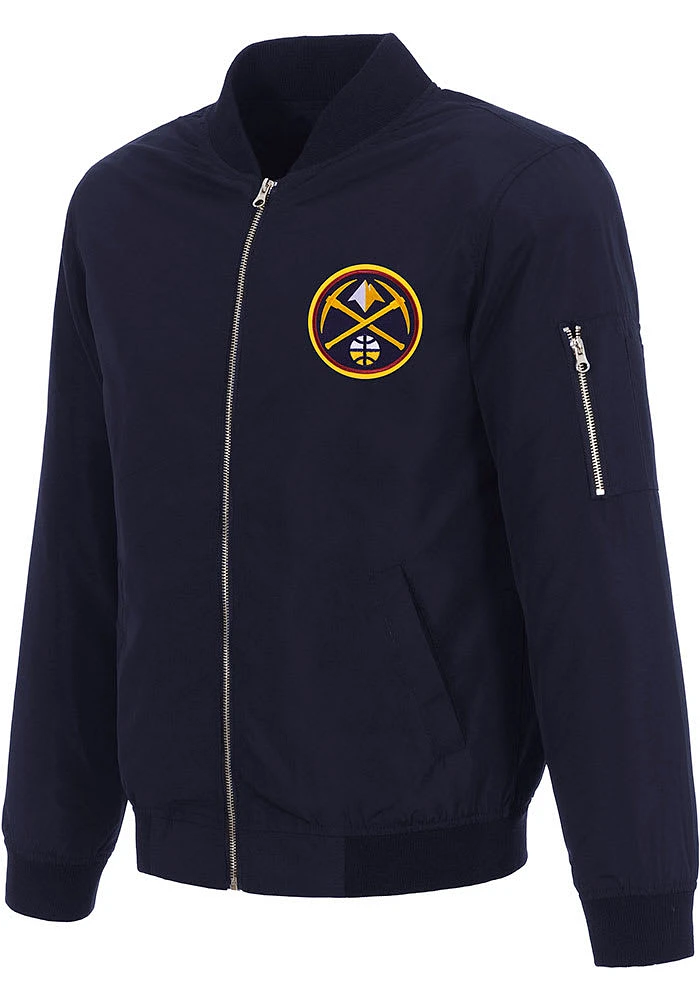 Denver Nuggets Mens Navy Blue Nylon Bomber Light Weight Jacket