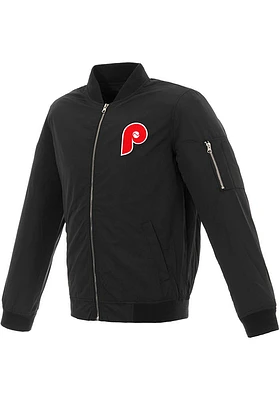 Philadelphia Phillies Mens Black Nylon Bomber Color Logo Light Weight Jacket