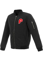 Philadelphia Phillies Mens Black Nylon Bomber Color Logo Light Weight Jacket
