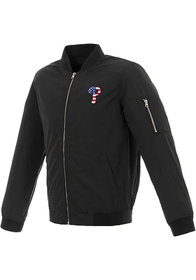Philadelphia Phillies Mens Black Nylon Bomber Americana Light Weight Jacket