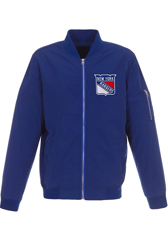 New York Rangers Mens Blue Nylon Bomber Light Weight Jacket