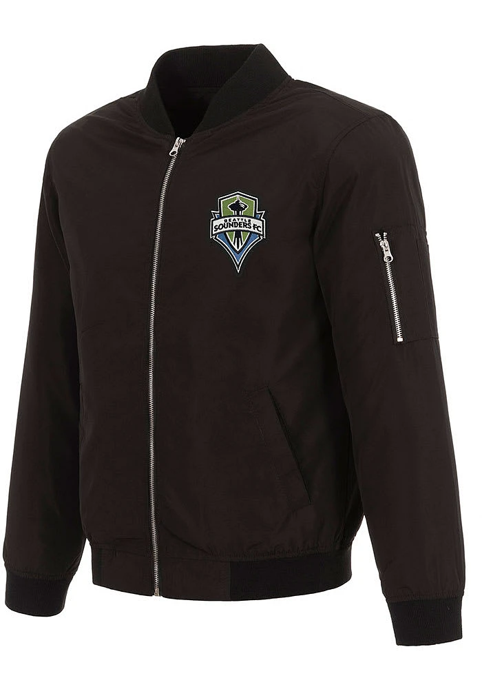 Seattle Sounders FC Mens Black Nylon Bomber Light Weight Jacket