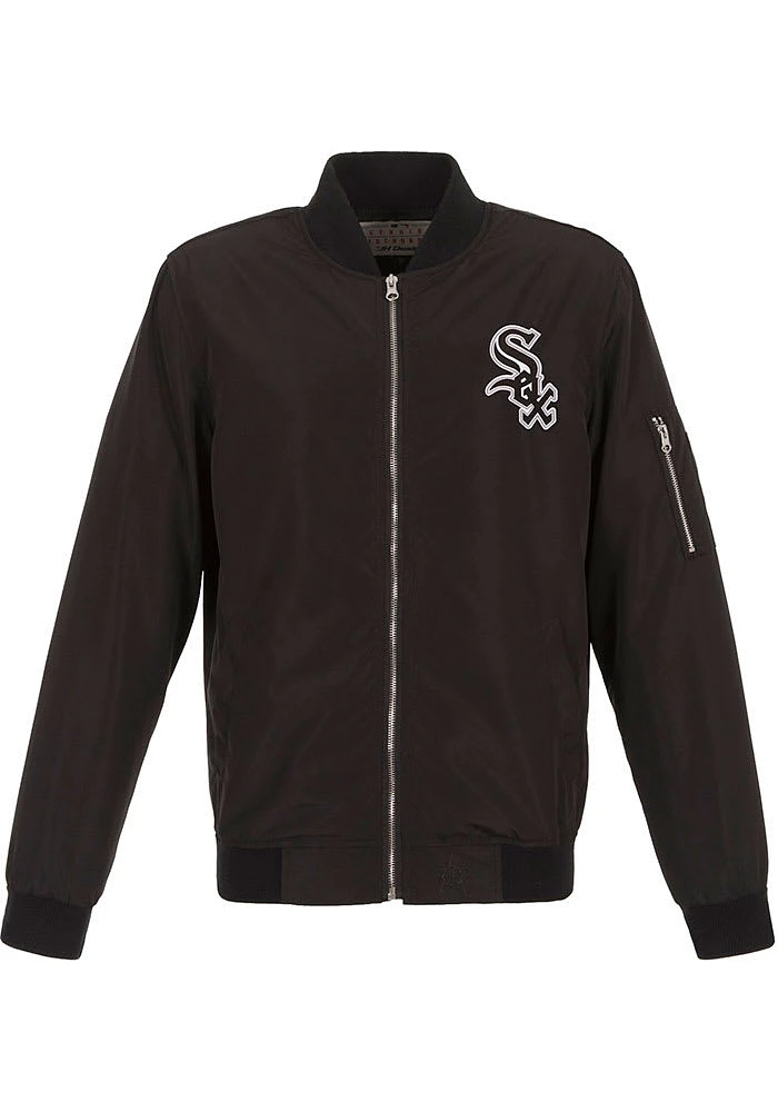 Chicago White Sox Mens Black Nylon Bomber Light Weight Jacket