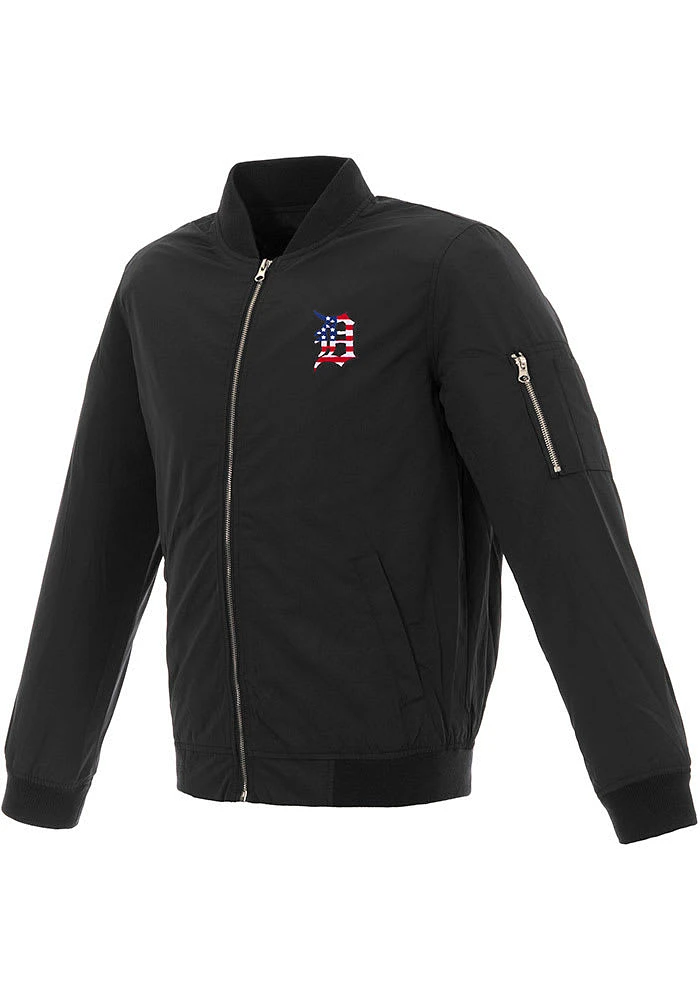 Detroit Tigers Mens Black Nylon Bomber Light Weight Jacket