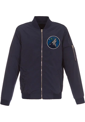 Minnesota Timberwolves Mens Navy Blue Nylon Bomber Light Weight Jacket