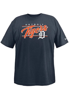 New Era Detroit Tigers Mens Navy Blue Brushed Bi-Blend SS Script Big and Tall T-Shirt