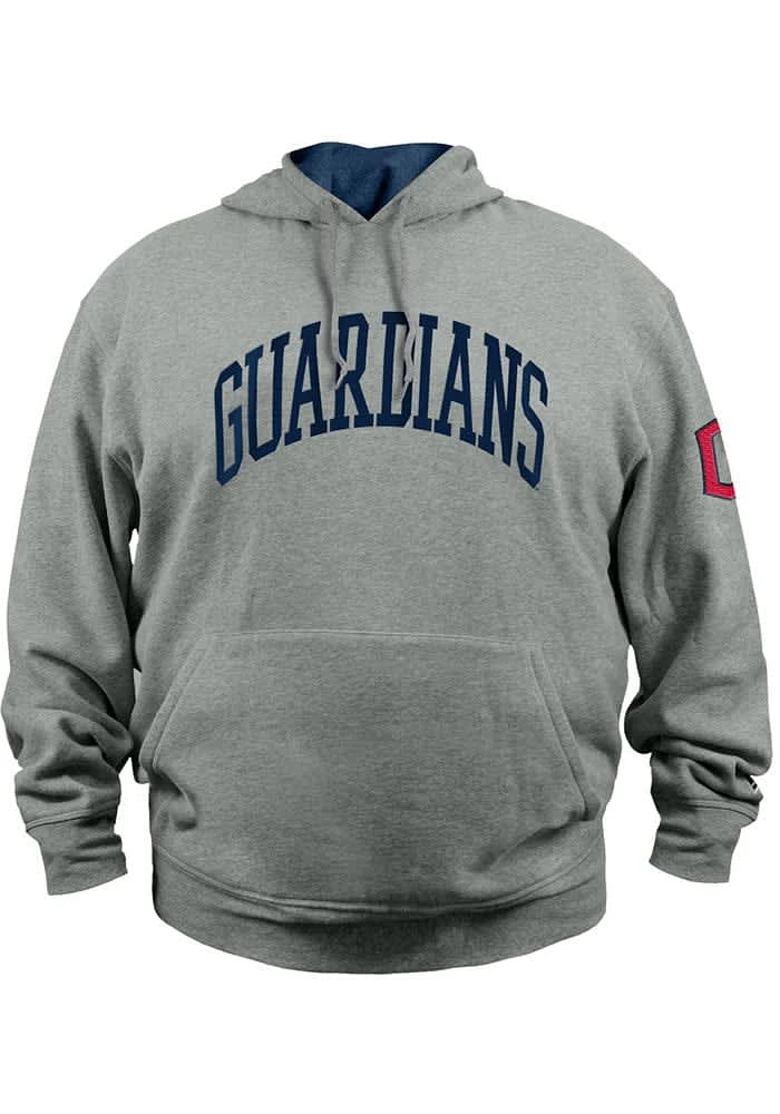 New Era Cleveland Guardians Mens Grey Fleece Pullover Hoodie Wordmark Big and Tall Hooded Sweatshi..