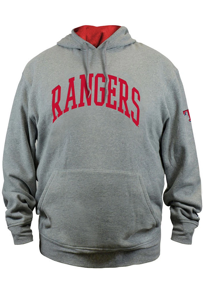 New Era Texas Rangers Mens Grey Arch Fleece Pullover Hoodie Big and Tall Hooded Sweatshirt