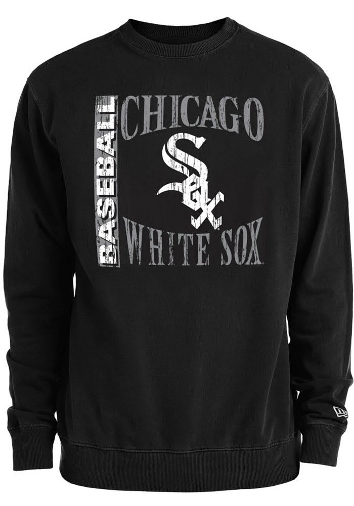 New Era Chicago White Sox Mens Black Pigment Dye Crew Long Sleeve Sweatshirt